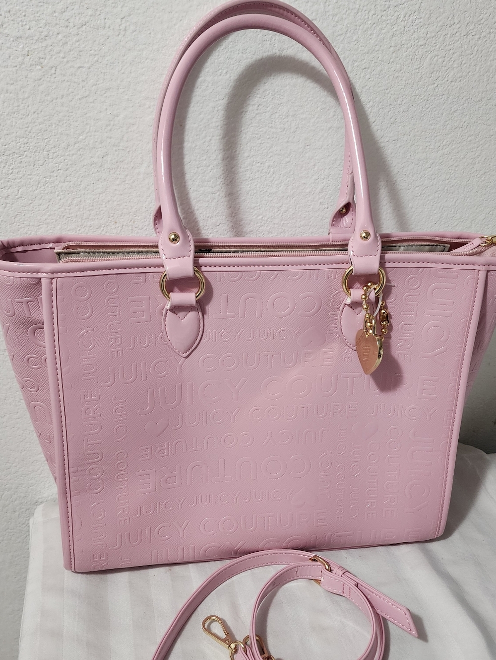 Juicy Couture Light Pink Embossed Tote with Gold Accents